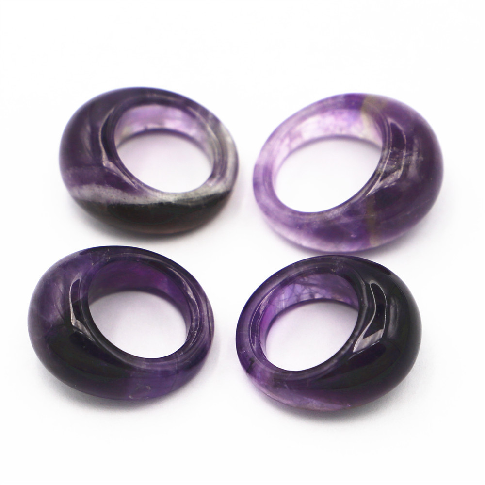 Natural Stone Amethyst Ring Smooth Surface Geometric Pattern Unisex Original Design Crystal Waterdrop Jewelry Accessories