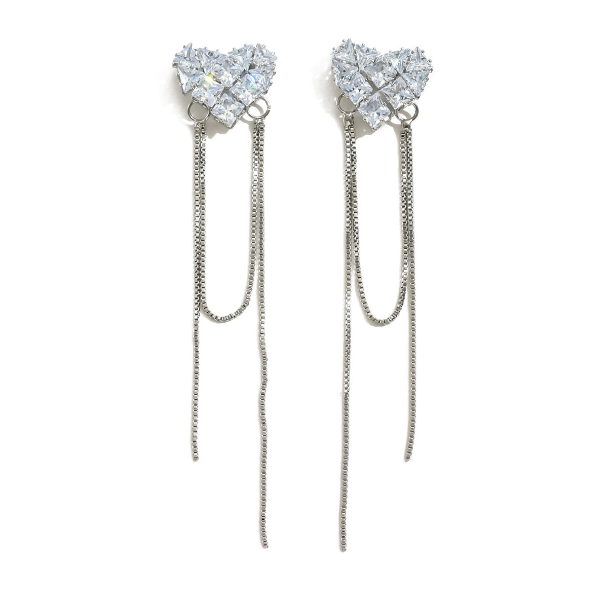 14K Gold Plated Long Tassel Earrings French Vintage Zircon Heart Shaped Elegant Women's Fashion Jewelry Accessories