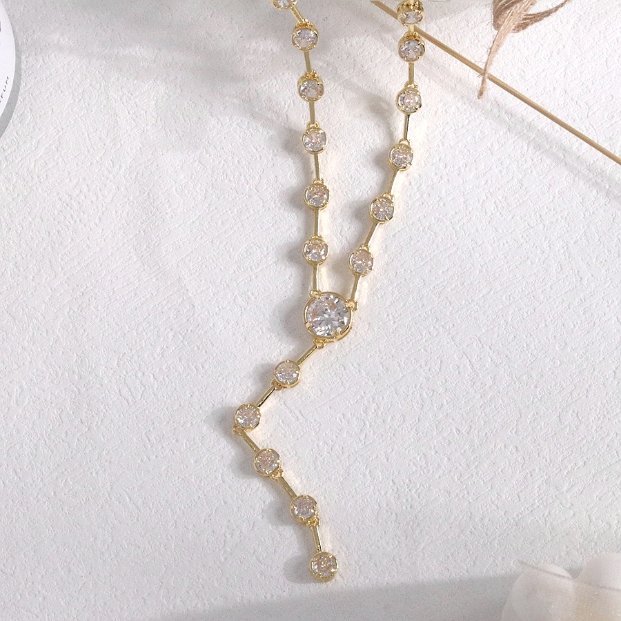 Elegant Long Y-Shaped Tassel Shiny Zirconia Necklace For Women Luxury Personality Jewelry Accessories Glowing Round Square Pendant