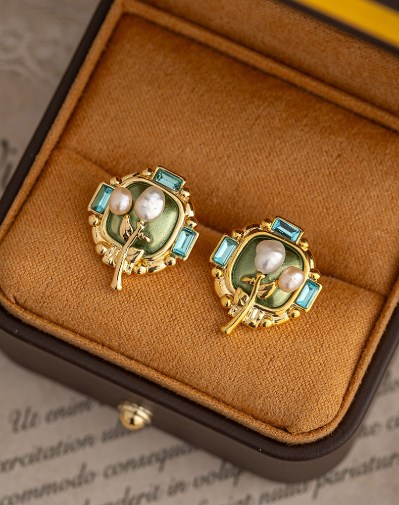 Natural Pearl Earrings For Women New Chinese Style Floral Design 925 Silver Needle Retro Courtship Fashion Jewelry Accessories