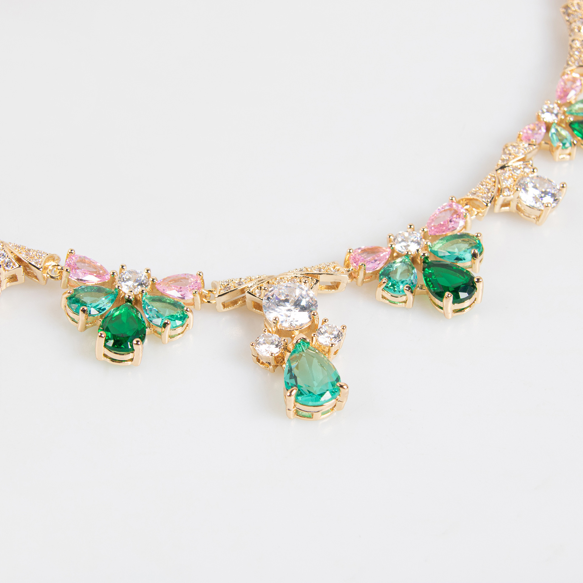 Elegant Green Zircon Earrings Necklace Set Bridal Jewelry Pair  Fashion Lightweight Luxury Copper