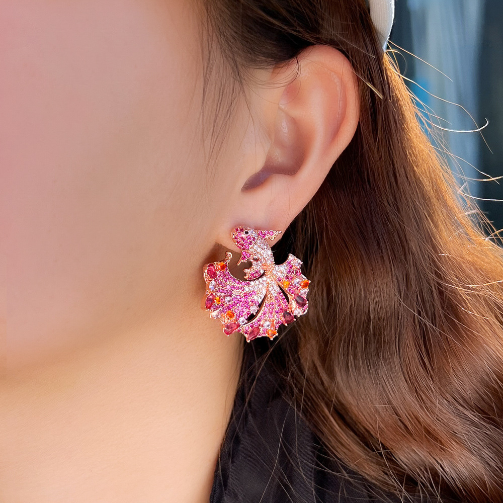 Creative Copper Fish Shaped Earrings With Colorful Zirconia Stones Wedding And Date Suitable Women's Fashion Jewelry Accessories