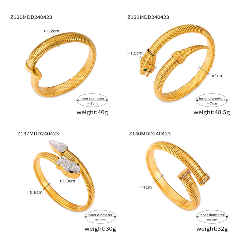 PVD Coated Real Gold Plated 18K Gold Snake 304 Stainless Steel Casual Modern Style Classic Style Waterproof Non Tarnish 304 Stainless Steel Bangle