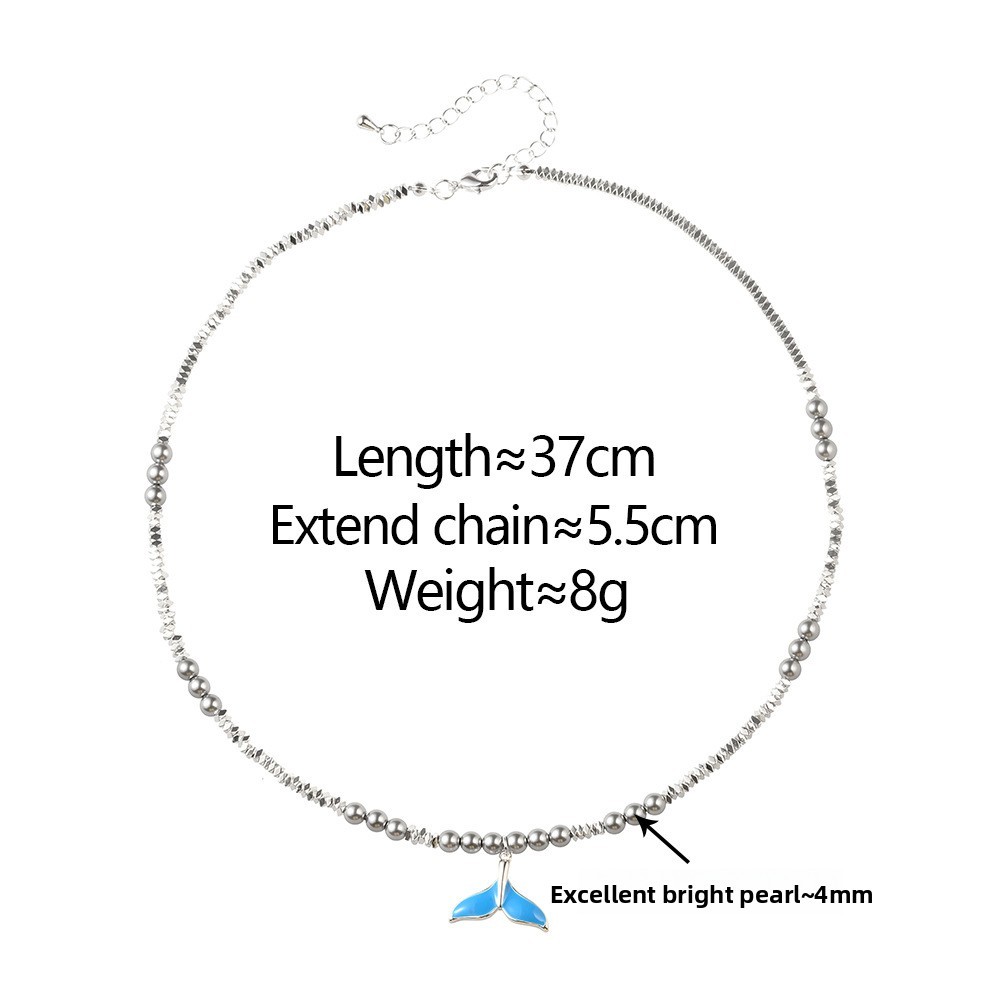 Elegant French Style Pearl Fish Tail Necklace Women's Luxury Minimalist Silver Dust Lockbone Chain Geometric Pattern Fashion Jewelry