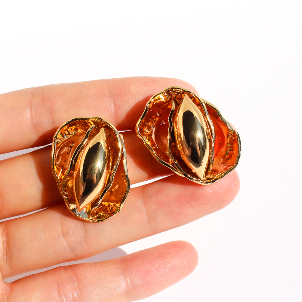 Handmade Wrinkled Hammered Pattern Bud Seed Exaggerated Earrings Unique Oval Personality Stud Earrings Women's Fashion Jewelry 1076