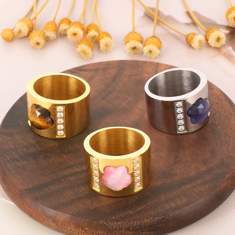 304 Stainless Steel Star PVD Coated Rhinestones 18K Real Gold Plated Simple Style Classic Style Waterproof Non Tarnish Inlay Rings