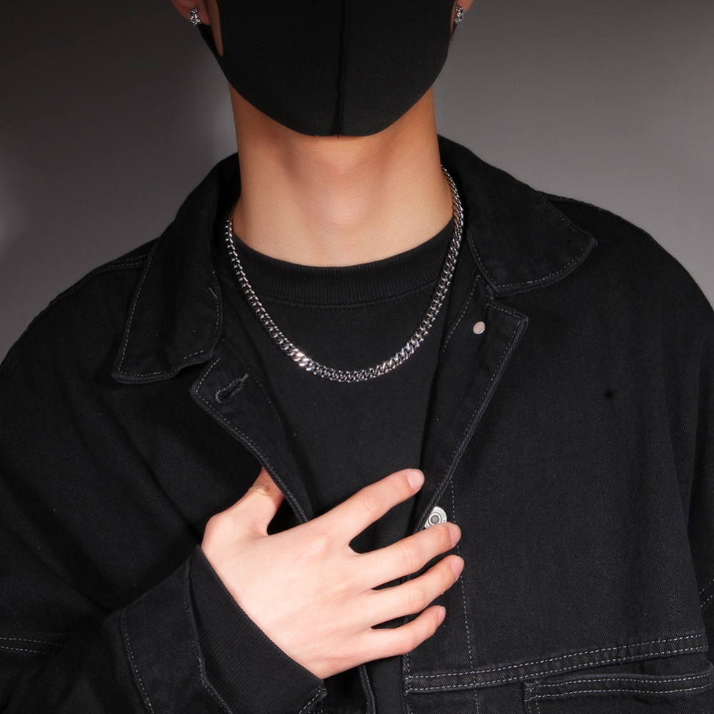 Fashion European And American Hip-Hop Gold-Plated Titanium Steel 6mm Cuban Necklace Men's 316L Stainless Steel Vacuum Electroplated Solid Color Bracelet Fashion Accessories Jewelry