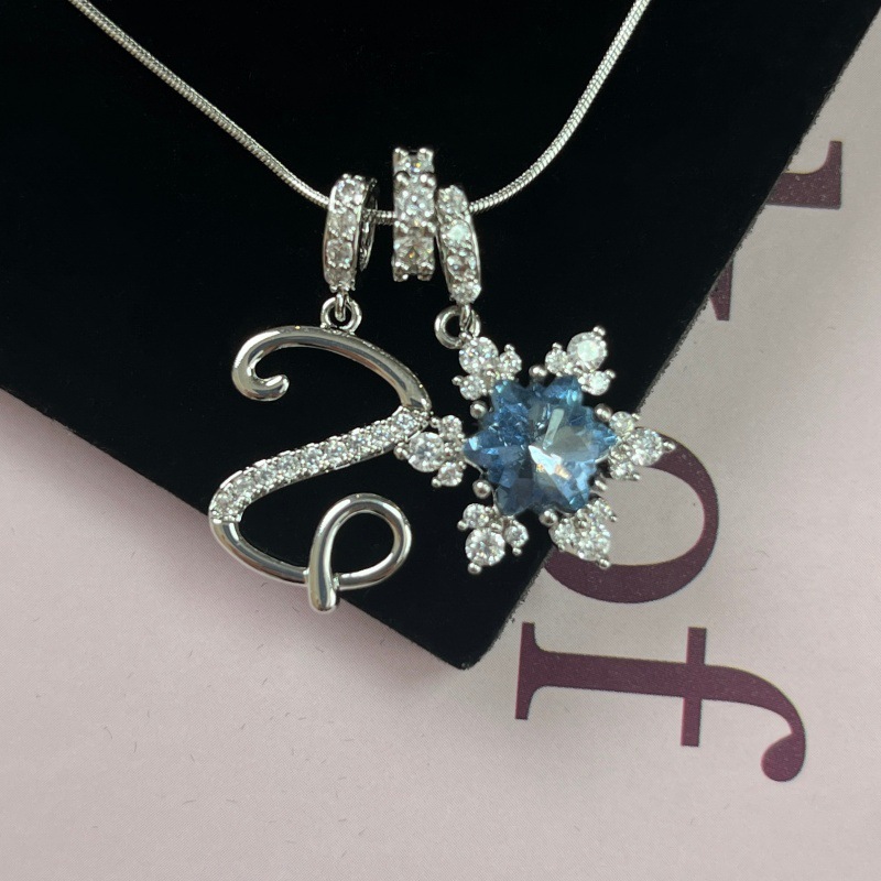 New Style Copper Zirconia Pendant Letter Necklace Silver Stainless Steel Chain Birthday Gift For Women Trendy Fairy Style