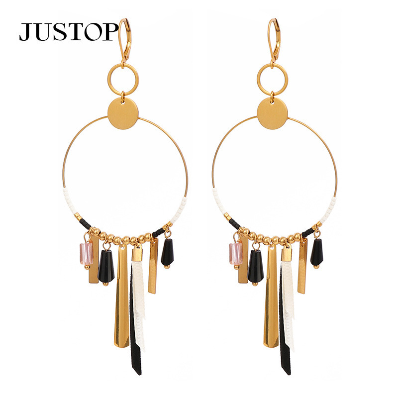 Justop European And American Retro Tassel Earrings Gold-Plated Stud Earrings 18K Imitation Gold Earrings Decorative Women's Jewelry