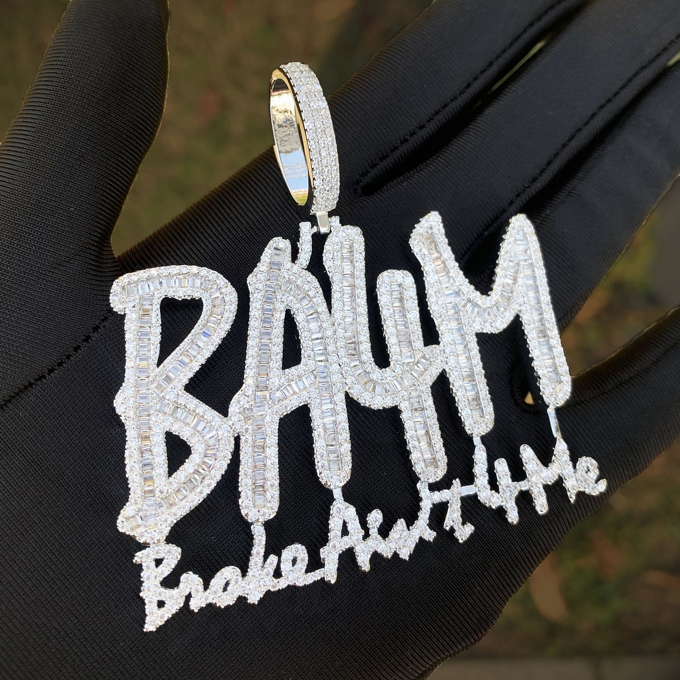 BA4M Hip Hop Letter Pendant Necklace Full Zircon 18K Gold English Fashion Accessory High-End Feelings Copper Crafted