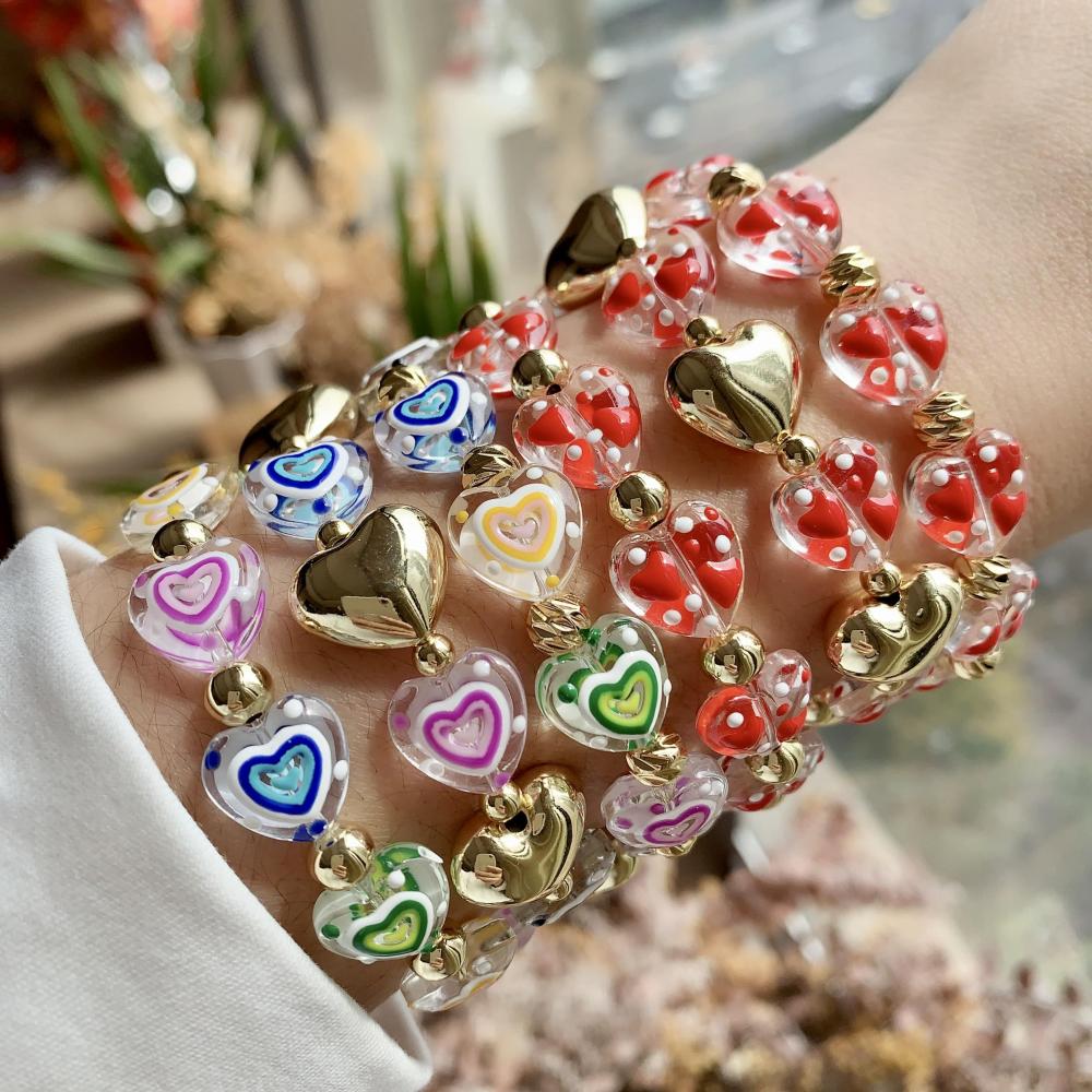 Wholesale Jewelry Vacation Beach Heart Shape Brass Beaded Chain Bracelets