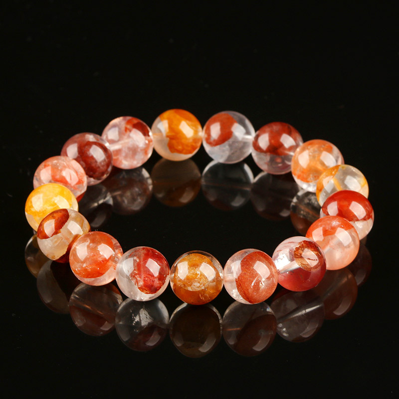 Natural Crystal Flower Bracelet Lucky Phoenix Feathers Red And Yellow Geometric Pattern Polished Round Beads Unisex Bracelet