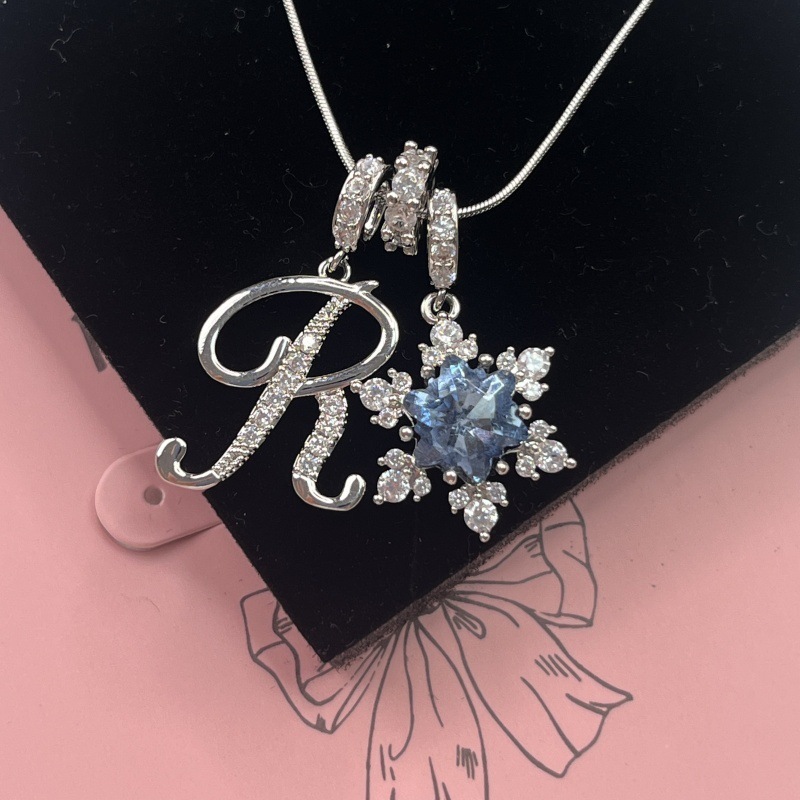 New Style Copper Zirconia Pendant Letter Necklace Silver Stainless Steel Chain Birthday Gift For Women Trendy Fairy Style