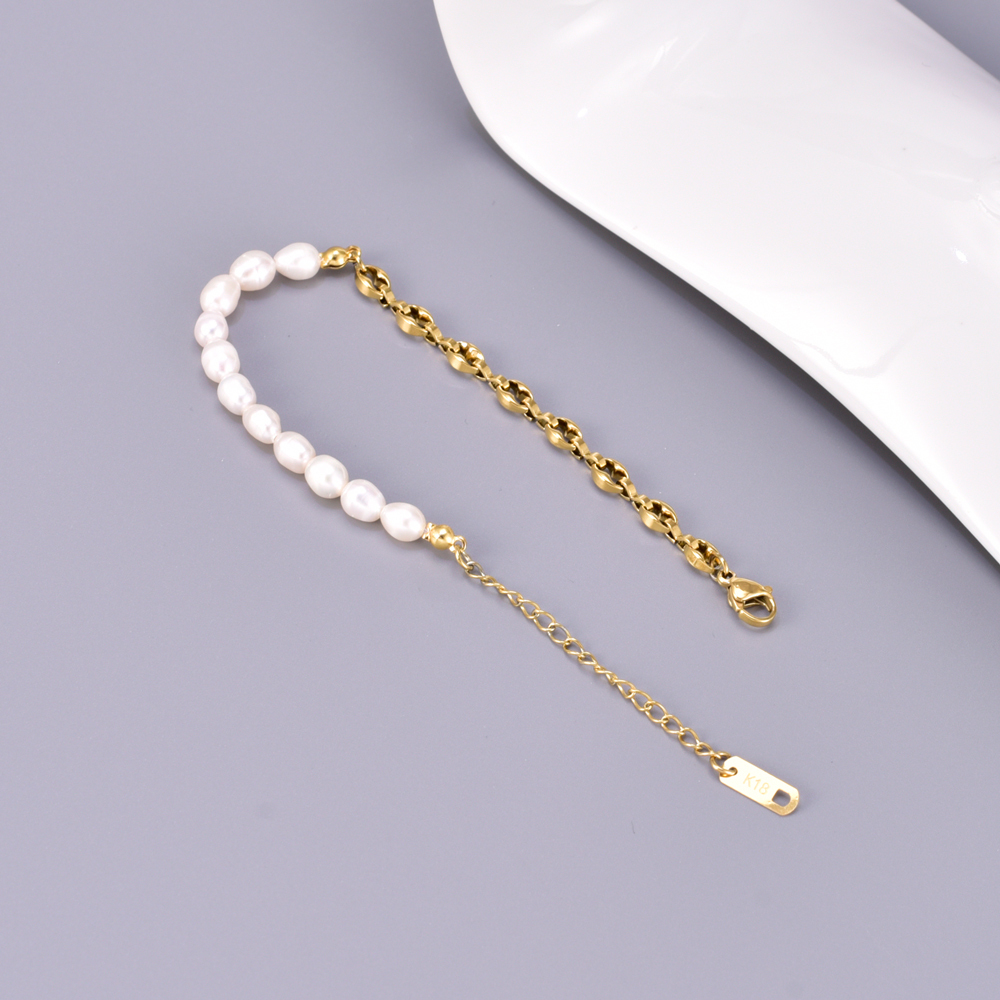 Women's 304 Stainless Steel Titanium Steel Vacuum Plating PVD Coated 18K Gold Plated Beaded Plating Pearl Freshwater Pearl Bracelets Necklace Imitation Pearl Jewelry