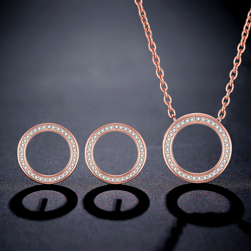 Round Copper Classic Style Earrings Necklace