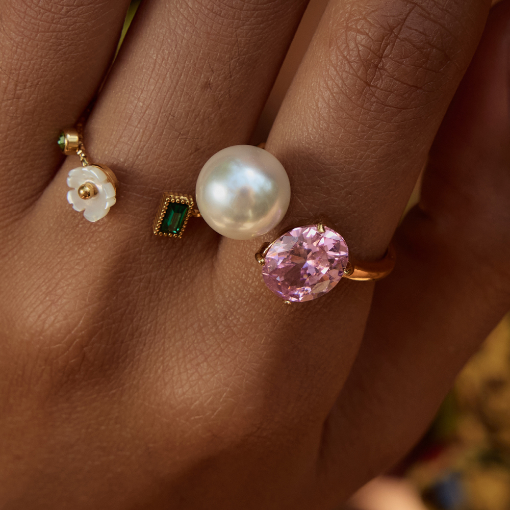 PVD Coated Real Gold Plated Geometric 316 Stainless Steel  Zircon Casual Vacation Romantic Waterproof Non Tarnish Rings