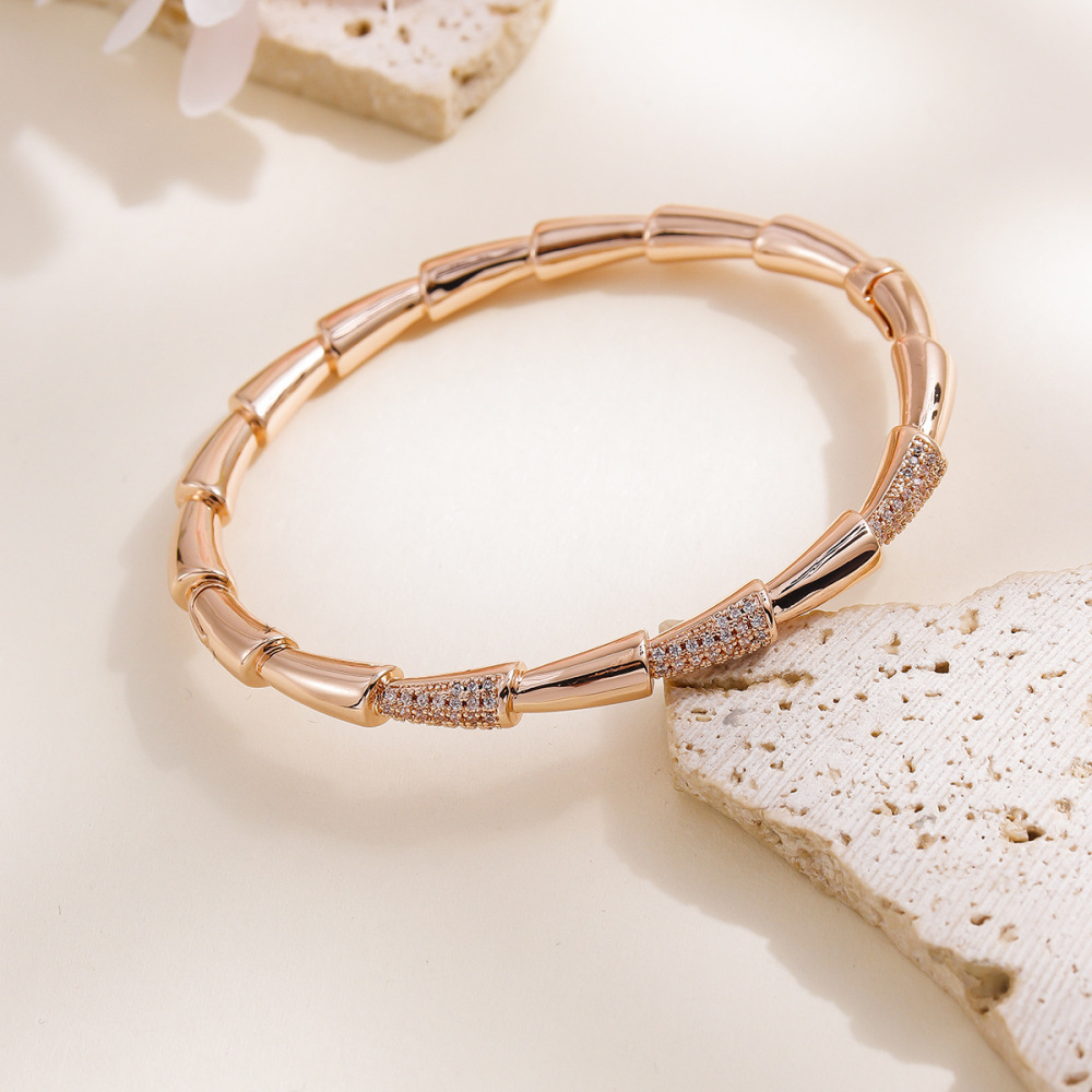 Cherry Blossom Ice Crushed Gold Bracelet Shiny Copper Jewelry Women's Accessories Solid Color Gradient