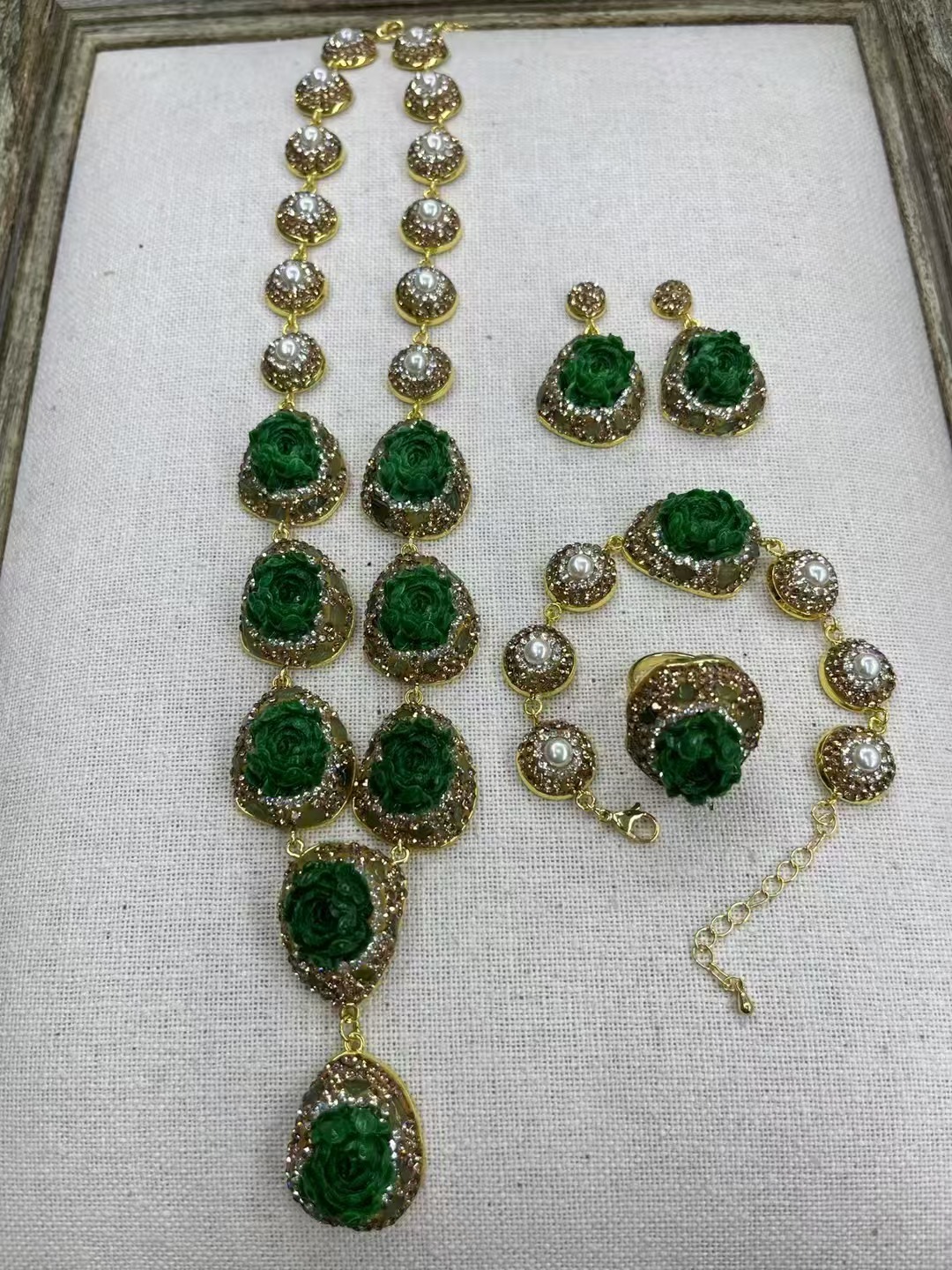 1 Set/Package Vacation Simple Style Oval Flower Resin Copper Clay Plating Inlay Acrylic Pearl Rhinestones 18K Gold Plated Women's Handmade Chain Jewelry Set