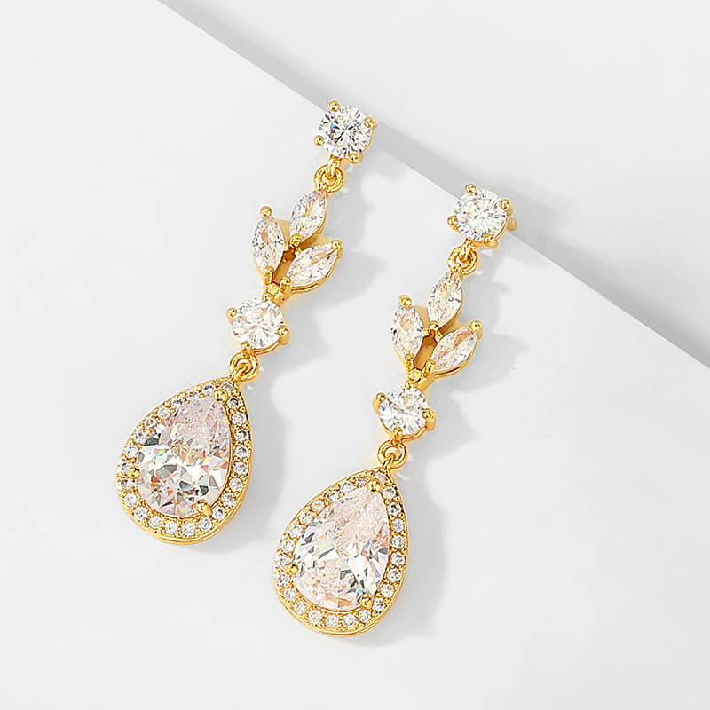 Elegant Long Waterdrop Zircon Earrings For Women Fashionable Classic Bridal Party Dress Jewelry Accessories European Style