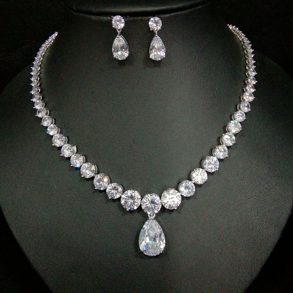 Hot-Selling Necklace Water Drop Zircon Earrings Set Bridal Jewelry Birthday Party Banquet Accessories Wholesale