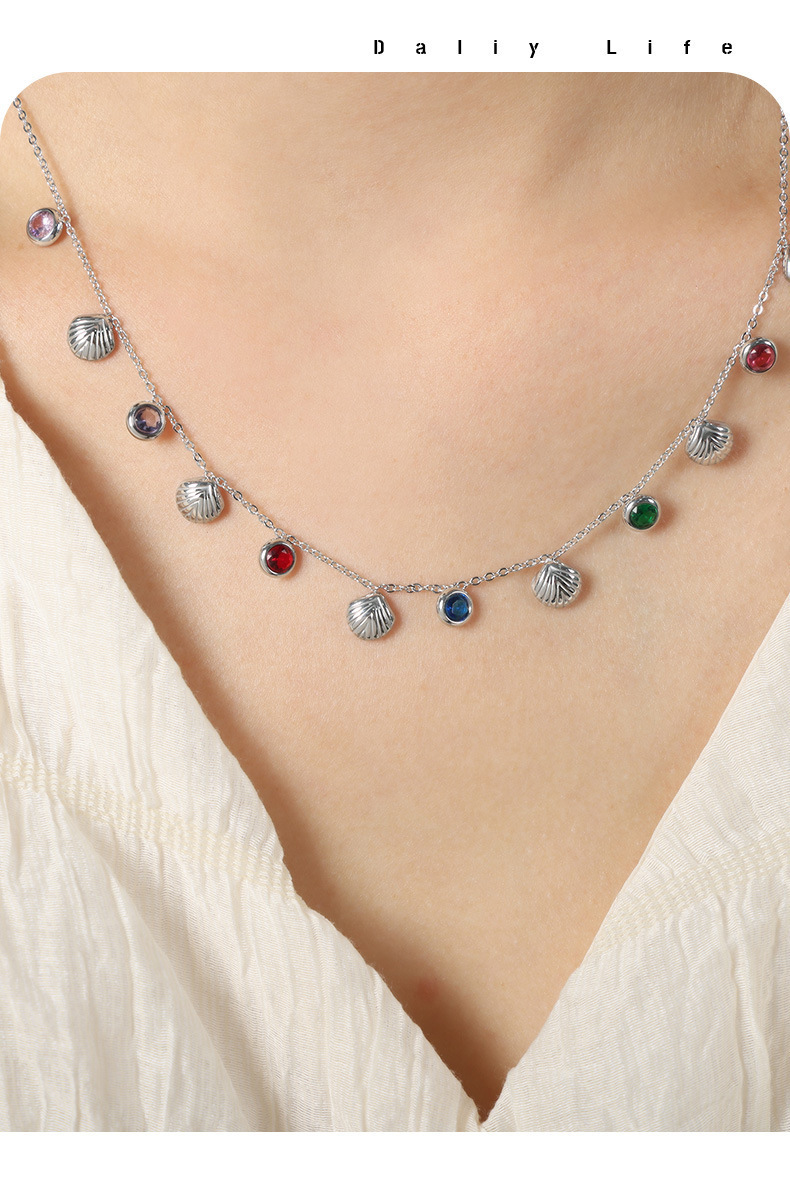 Simple Style Shell Titanium Steel Plating Zircon Women's Necklace