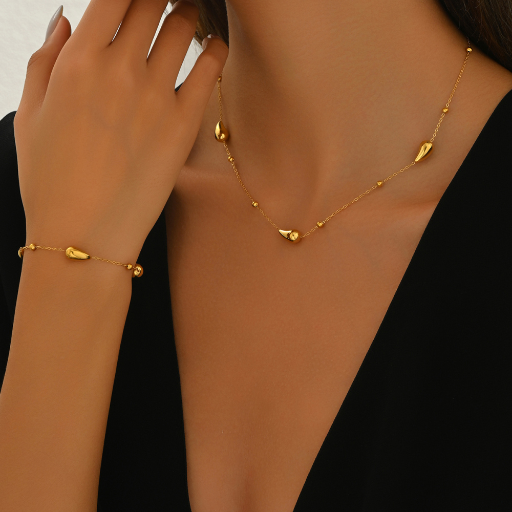 Fashionable Stainless Steel Necklace Bracelet Set For Women Geometric Pattern 18K Gold Plated Jewelry Accessories Suitable For Daily Wear And Parties