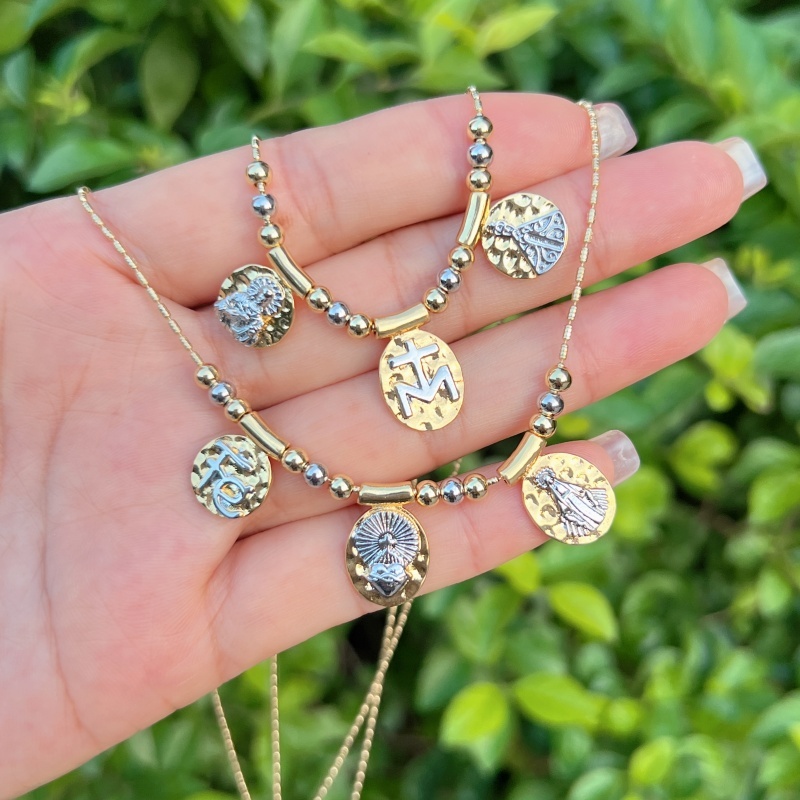 Wholesale Jewelry Luxurious Lady Romantic Faith Cross Heart Shape Copper Peanut Meat Chain Pendant Necklace