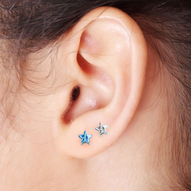 Fashion Titanium Alloy Pentagram Lip Stud Women's Shiny 5A Zircon Earrings Multifunctional Jewelry Accessories Electroplated (Including Color Retention Layer)