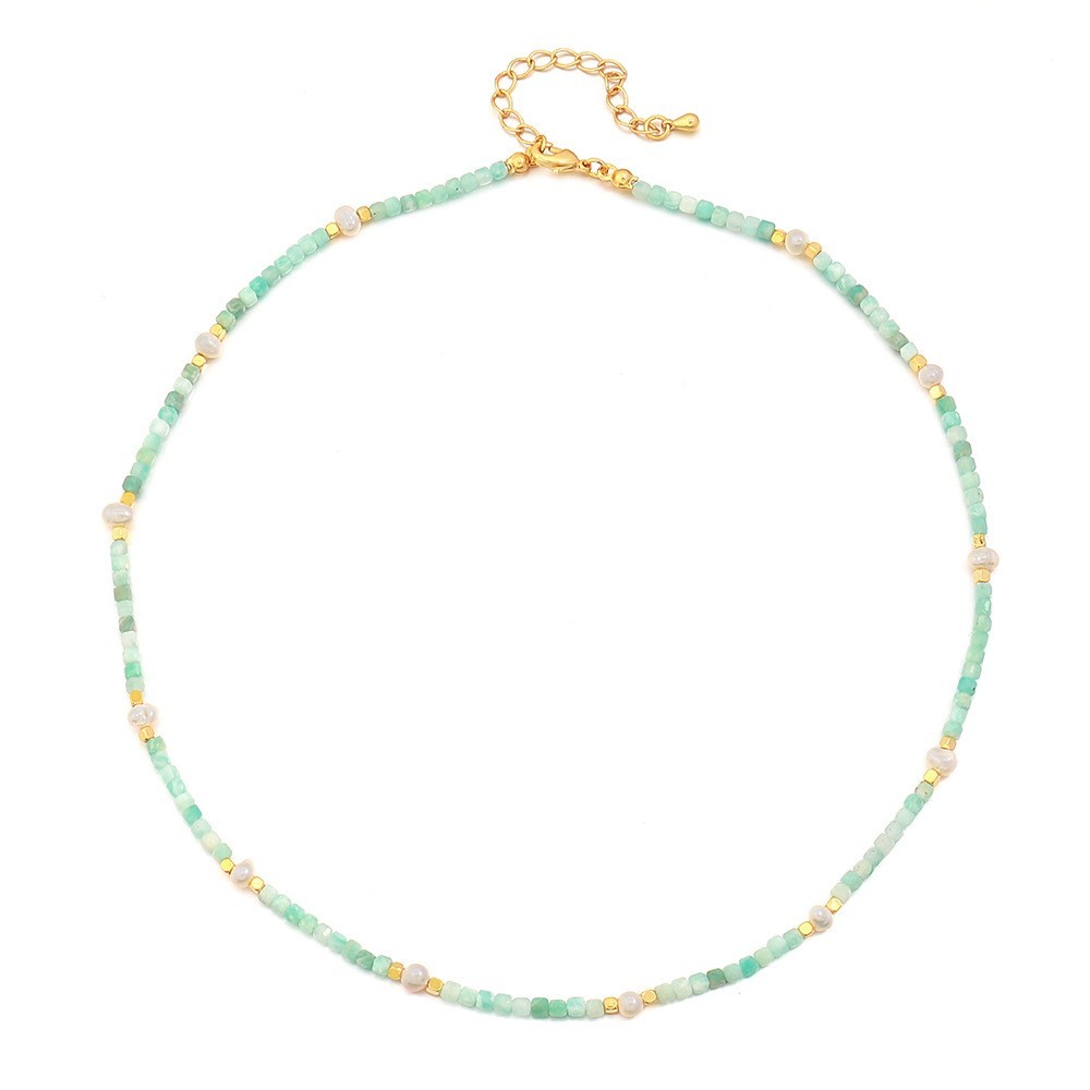 Bohemian Modern Style Classic Style Geometric 18K Gold Plated Natural Stone Freshwater Pearl Copper Wholesale Necklace