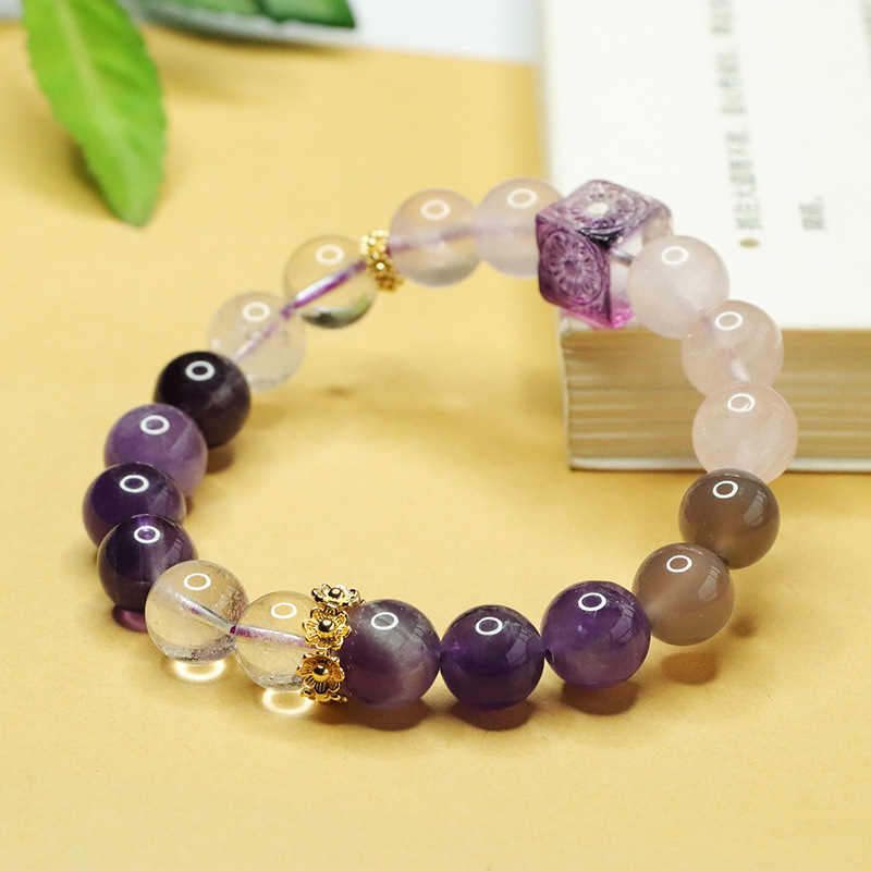 Aiyu Nine Purple Fire Crystal Bracelet Pink Crystal Multi-Gem Glass Block Japanese Modern Style Jewelry Accessories