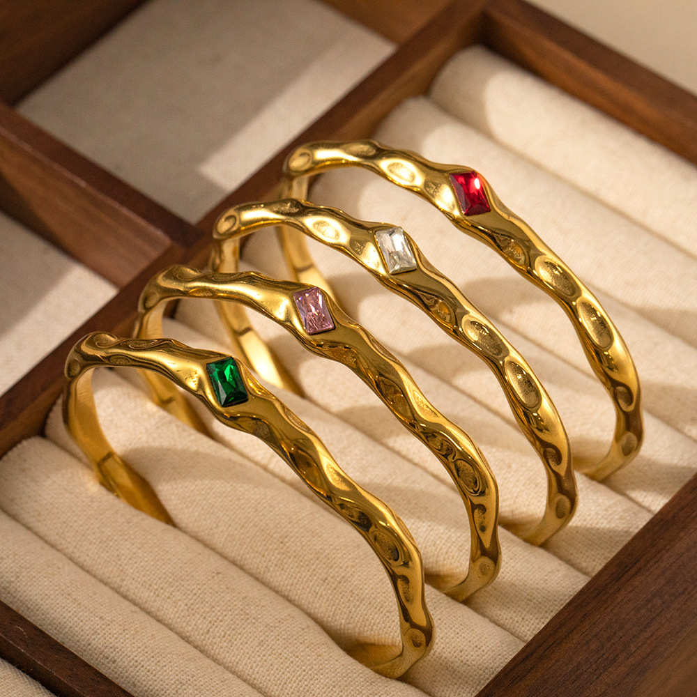 Fashion 18K Gold Plated Titanium Steel C-Shaped Bracelet For Women Trendy Zircon Bracelet Jewelry Accessories