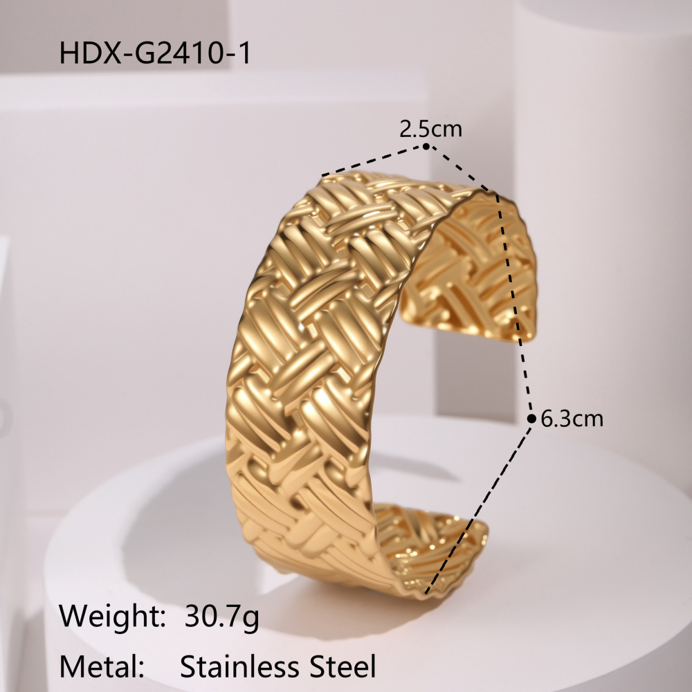 Exaggerated  Style Fashion Stainless Steel Bracelet Plated 18K Gold Geometric Texture Luxury Hand Jewelry