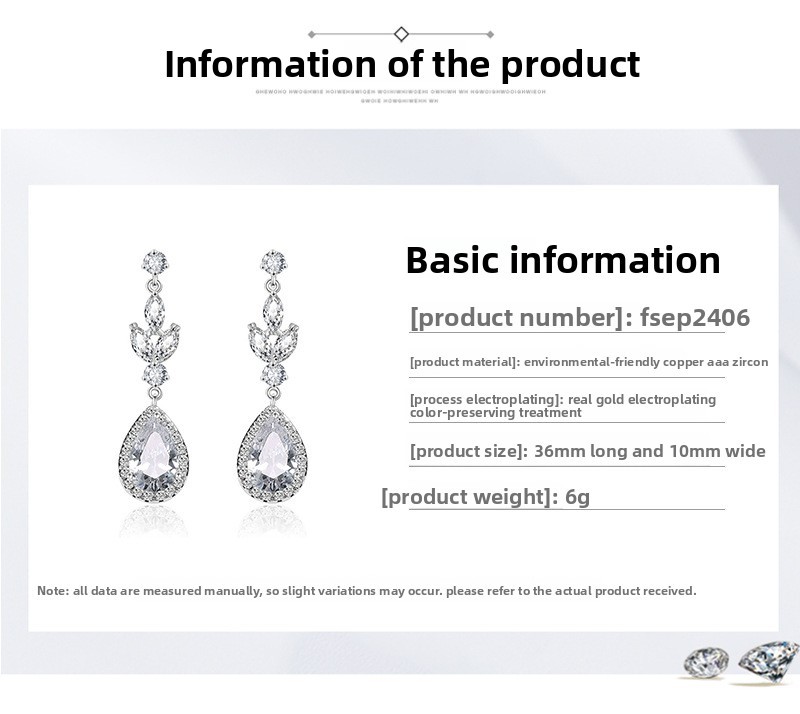 Elegant Long Waterdrop Zircon Earrings For Women Fashionable Classic Bridal Party Dress Jewelry Accessories European Style