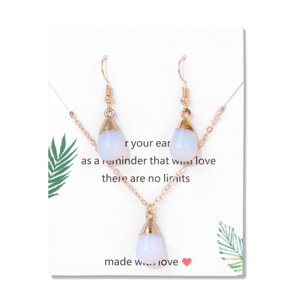 Simple Vintage Geometric Crystal Necklace Earring Set Waterdrop Natural Stone Pendant Unisex Jewelry Accessories