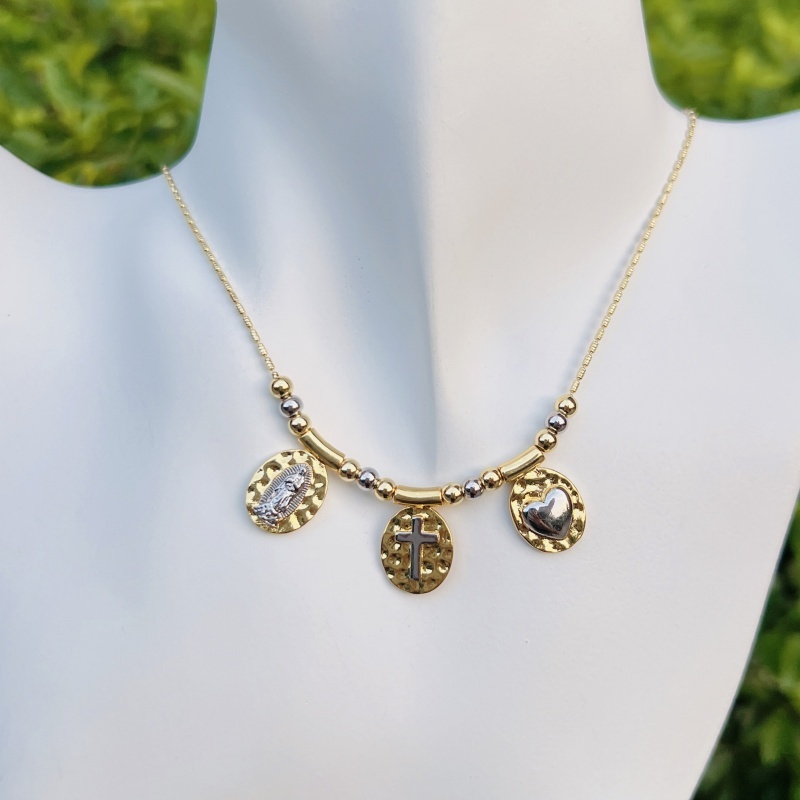 Wholesale Jewelry Luxurious Lady Romantic Faith Cross Heart Shape Copper Peanut Meat Chain Pendant Necklace