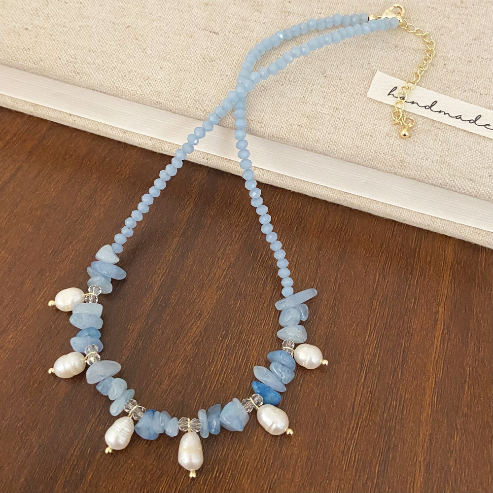 Summer Fresh Fashion Natural Rock Crystal Freshwater Pearl Necklace Versatile Elegant Jewelry Accessory For Women Geometric Pattern