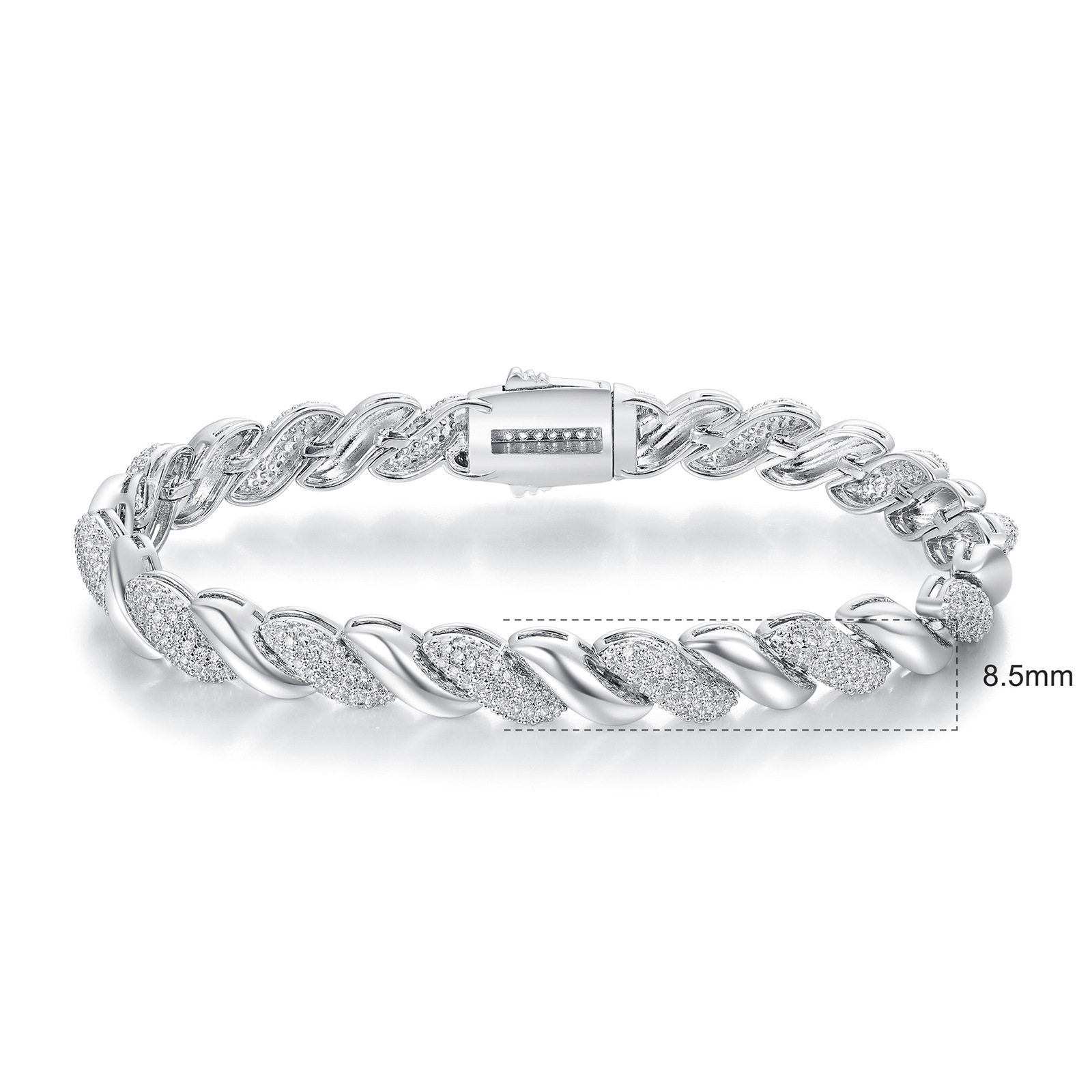 Seven-Link Bracelet Heavy Design Hip-Hop Fashion Brass Geometric Pattern Engraved Zircon Unisex Jewelry Accessories Water Plated Platinum