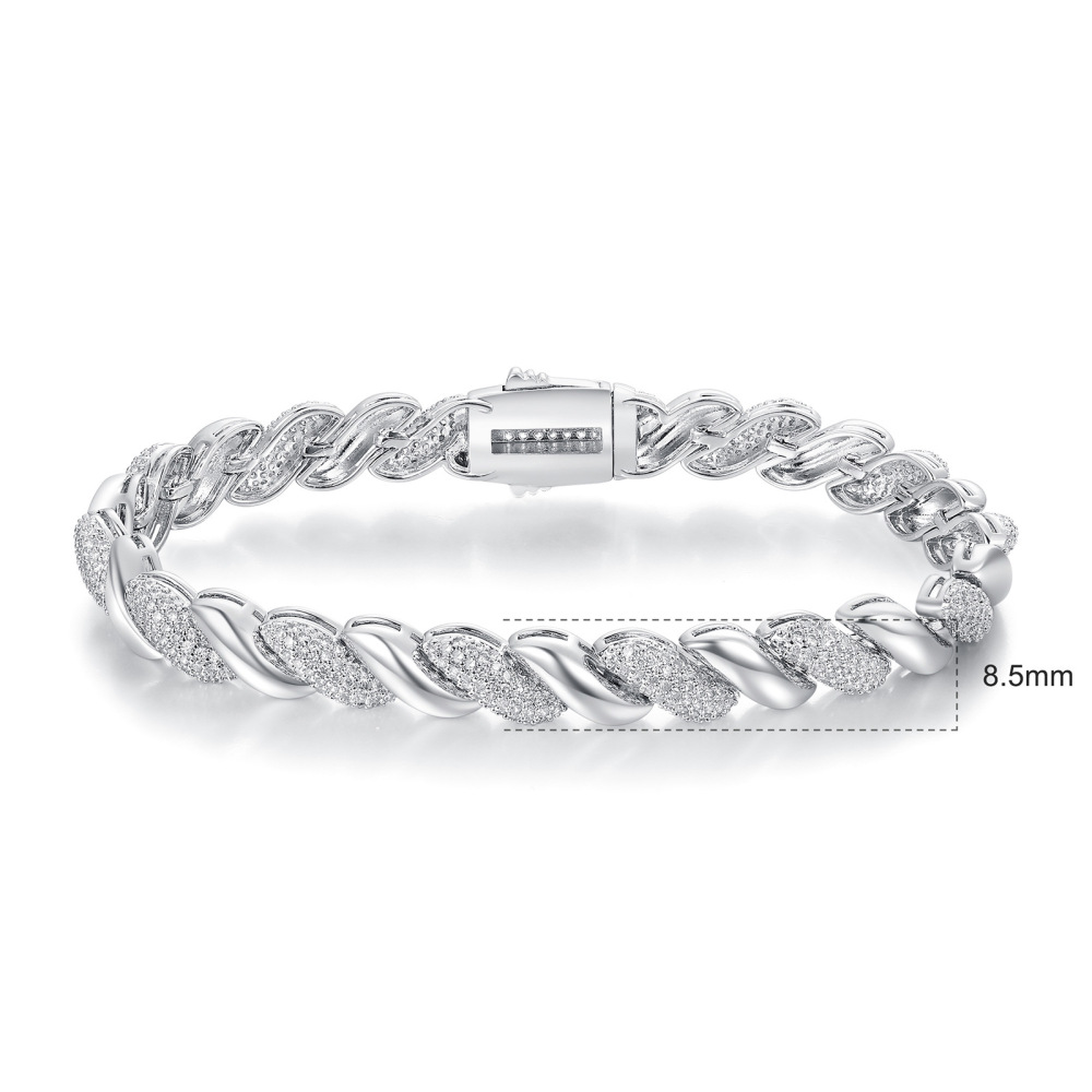 Seven-Link Bracelet Heavy Design Hip-Hop Fashion Brass Geometric Pattern Engraved Zircon Unisex Jewelry Accessories Water Plated Platinum