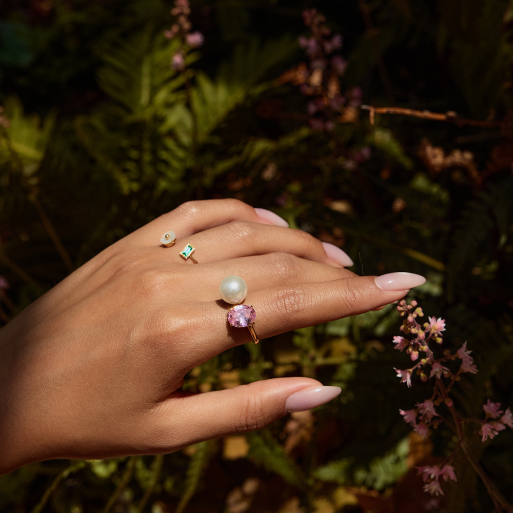 PVD Coated Real Gold Plated Geometric 316 Stainless Steel  Zircon Casual Vacation Romantic Waterproof Non Tarnish Rings