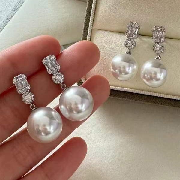 925 Sterling Silver Pearl Earrings Women's Australian White New Style Elegant Geometric Pattern French Vintage Fashion Jewelry