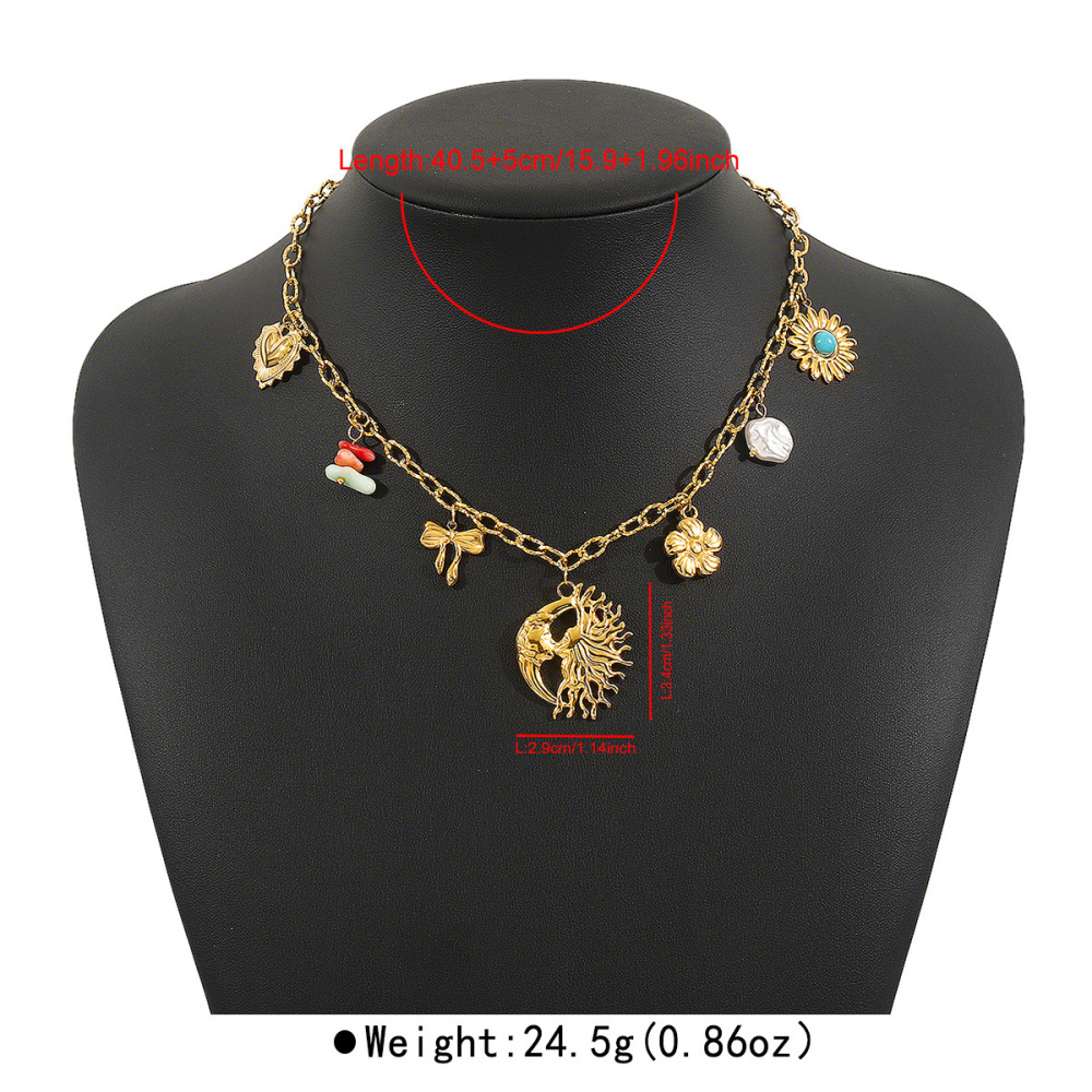 Casual  Style Fruit Pendants Women's Necklace Fashionable Stainless Steel Sun Star Pendant Jewelry