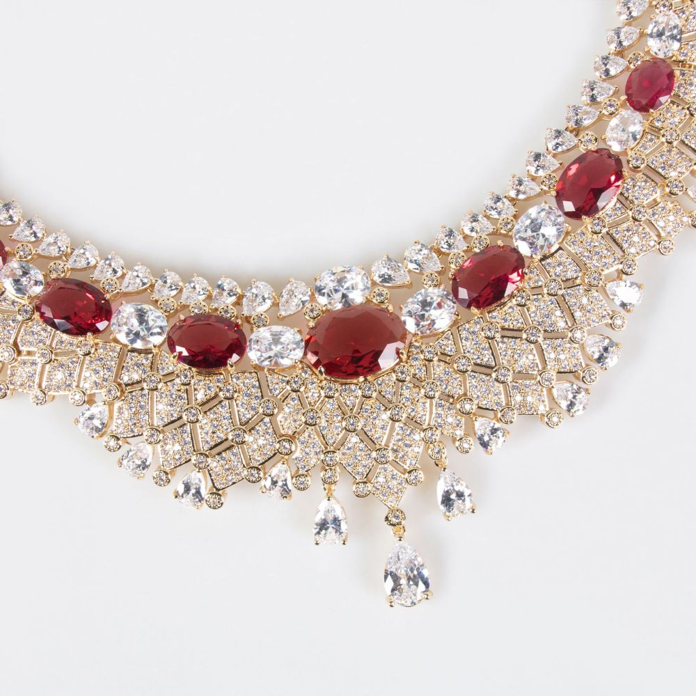Luxurious Sparkling Jewelry Set Necklace Earrings Dinner Dress Elegant Fashionable Copper Zircon Heart Waterdrop Bell Pattern