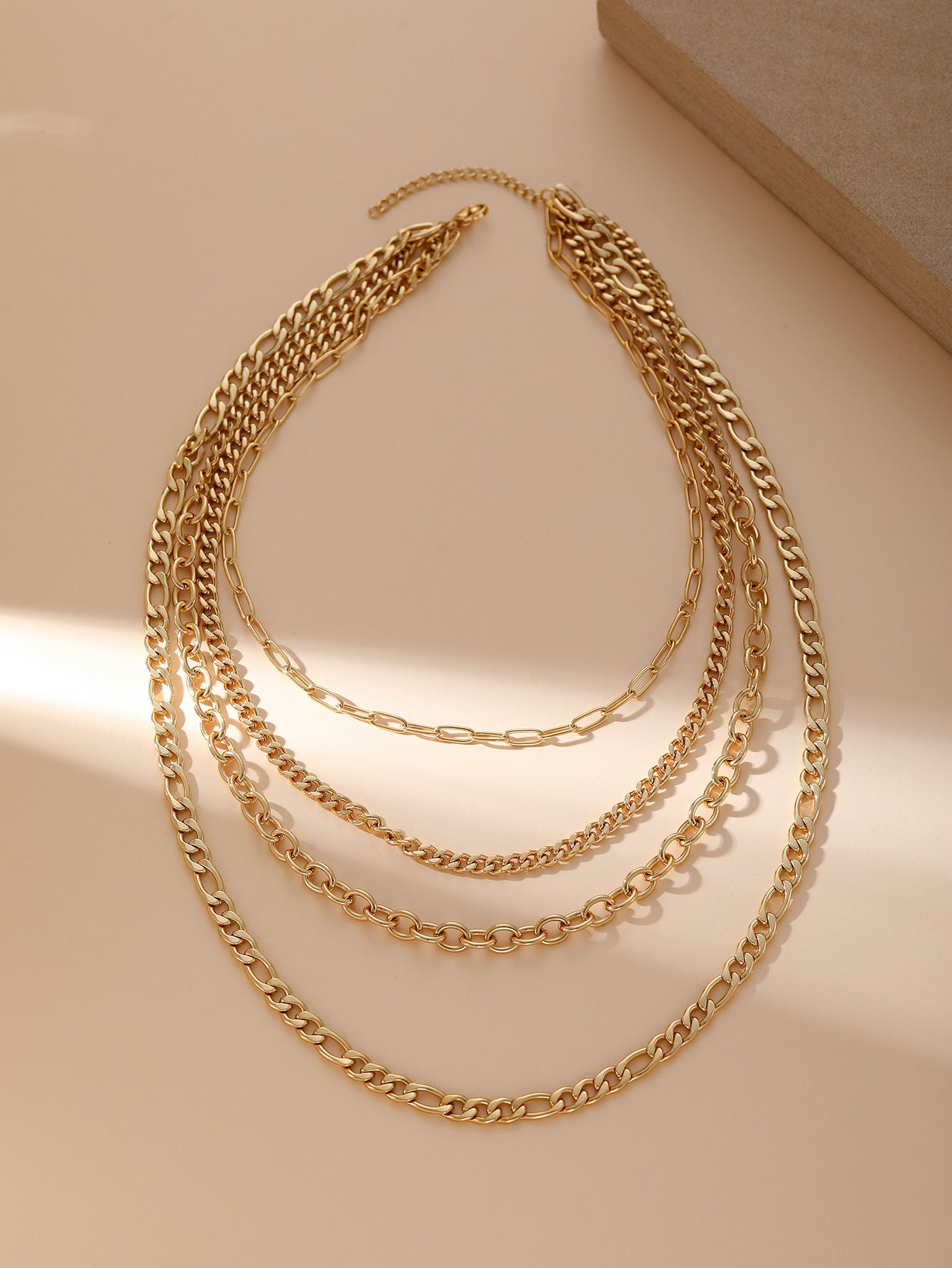 Amazon Cross-Border New Multi-Layer Cuban Paperclip Chain Necklace UV Electroplated 18K Real Gold Fashion Versatile Geometric Collarbone Chain Necklace