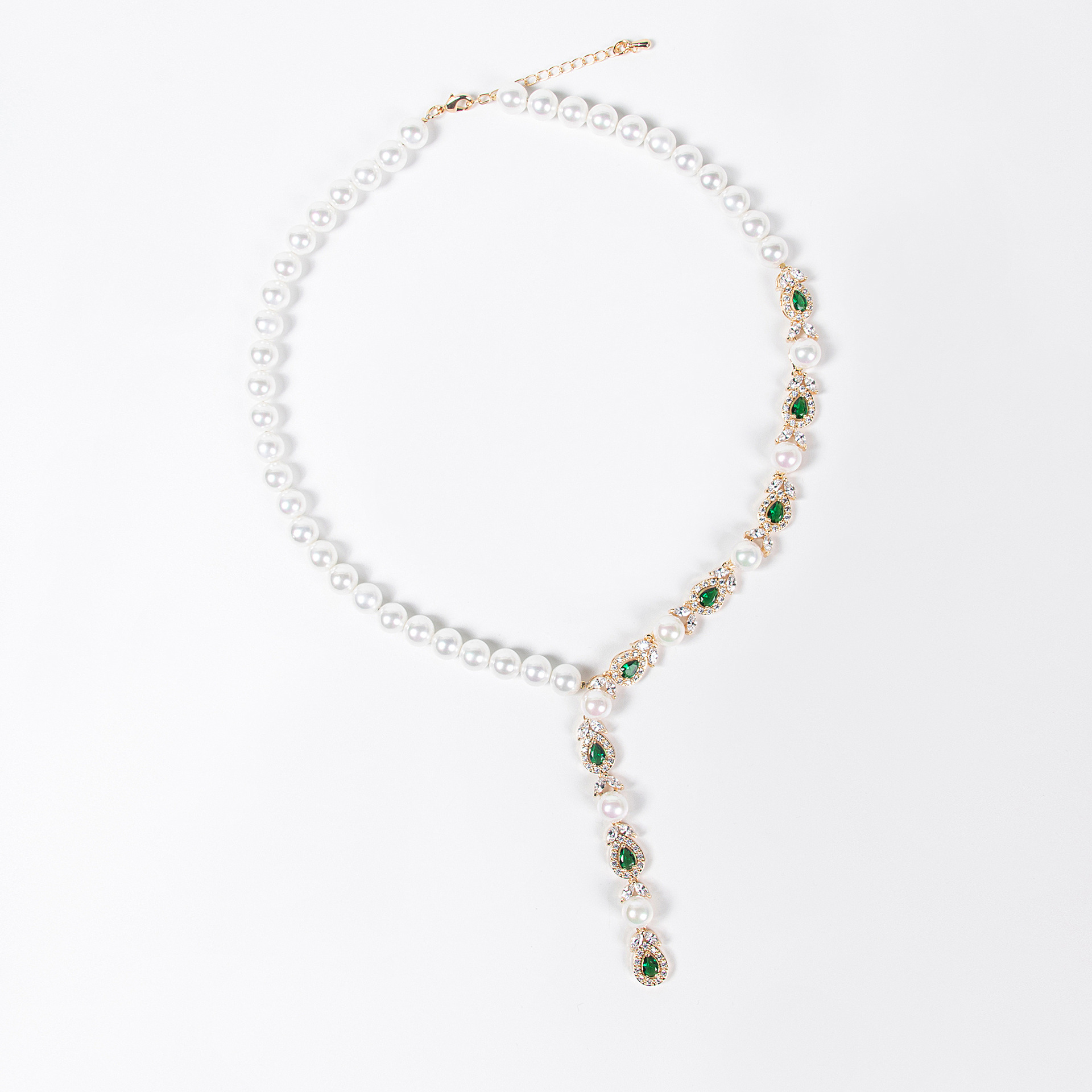 Luxurious Pearl Necklace And Earring Set Full Of Zirconium Stones For Banquet Elegant Accessories Wedding Jewelry