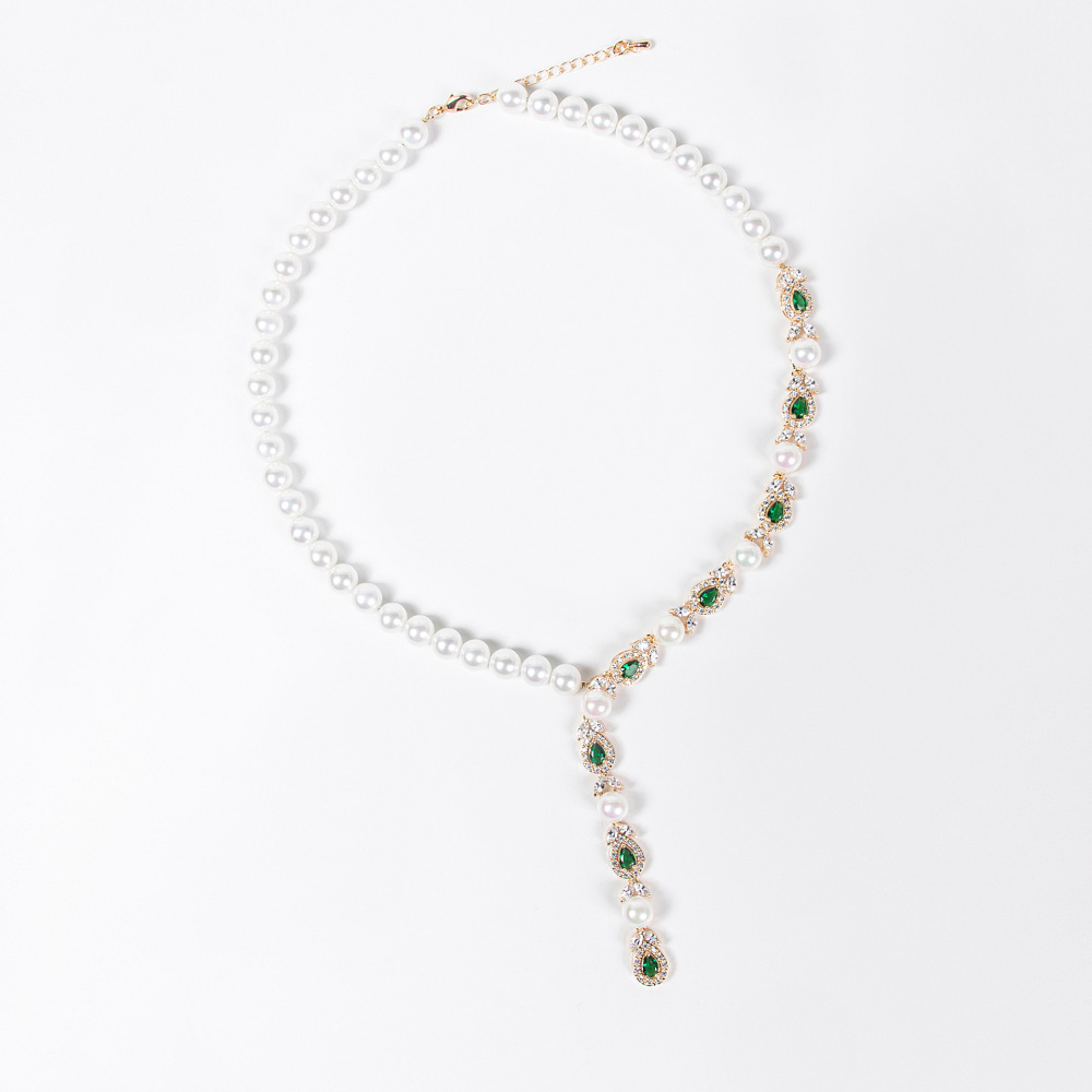 Luxurious Pearl Necklace And Earring Set Full Of Zirconium Stones For Banquet Elegant Accessories Wedding Jewelry
