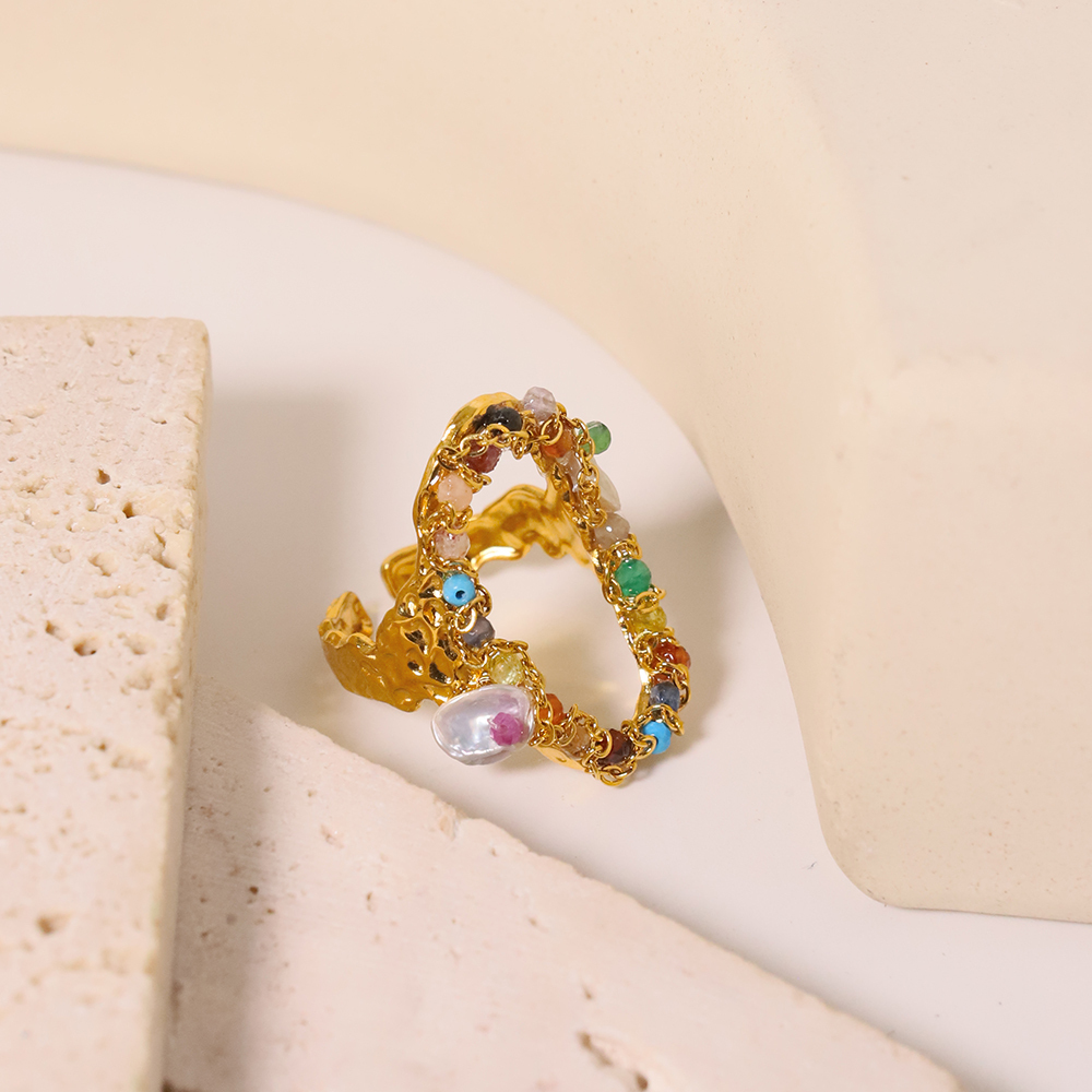 PVD Coated Gold Plated Color Block 304 Stainless Steel Simple Style Classic Style Waterproof Non Tarnish Rings
