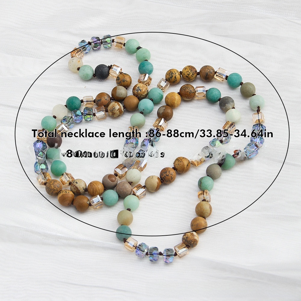 Fashion Bohemian Style Knot Natural Stone Glass Necklace For Women Sweater Chain Fashion Simple Matching Accessories Handmade Irregular