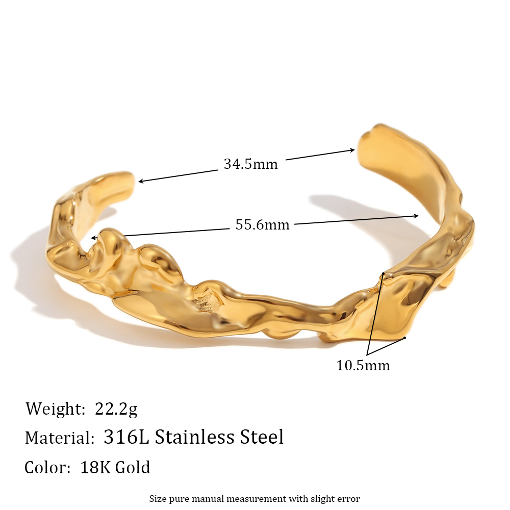 PVD Coated Real Gold Plated 18K Irregular Waves 304 Stainless Steel Basic Simple Style Classic Waterproof Non Tarnish Bangle