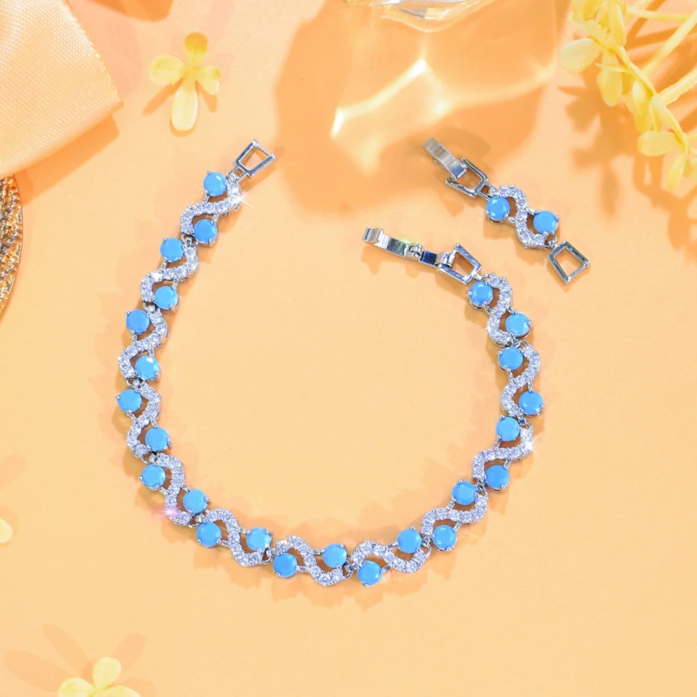 1 Copper Bracelet Luxury Round Blue Turquoise And Zircon Twist Design Bracelet Suitable For Women Party/Engagement/Wedding Jewelry Gift