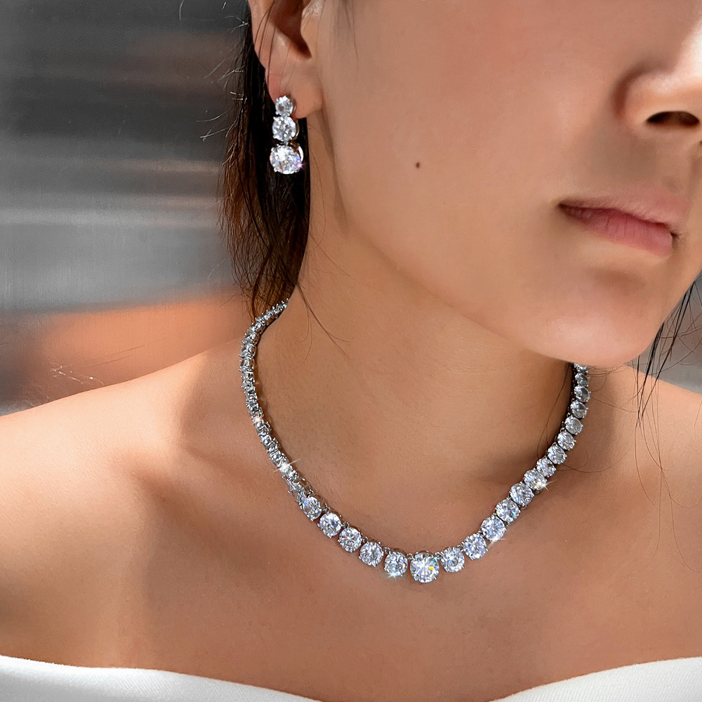 Fashionable Copper Zirconia Jewelry Set Necklace And Earrings Bridal Gown Dinner Party Glowing Wedding Dress Jewelry For Women